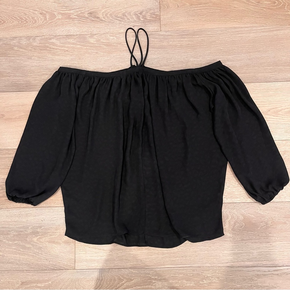 Black chiffon blouses with laces on neck and naked shoulders